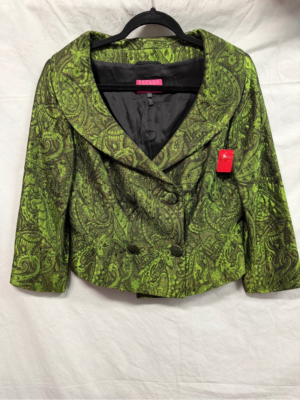 Escada Lime Green Paisley Double-Breasted Cropped Blazer